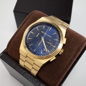 Michael Kors Channing Chronograph Gold / Navy Mens Watch MK 8338